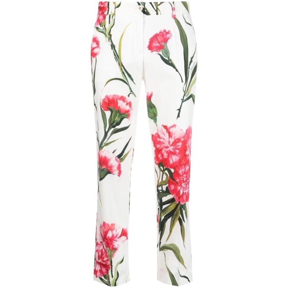 NEW WITH TAGS Dolce & Gabbana Carnation-print cropped trousers EU50 OR US 14 - Picture 2 of 7